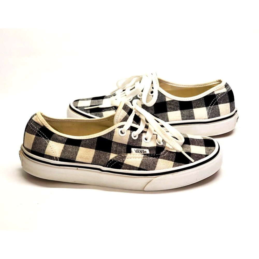 Vans Black and White Plaid Low Top Lace Up Sneakers Men's size 6 Wo's 7.5 1200